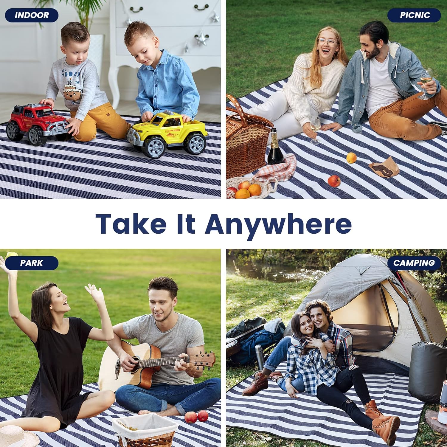 200x200cm Picnic Blanket Waterproof Sandproof Foldable for 6-8 People 3 Layers Ideal for Beach Park Camping V1258-DP02-BOL-813