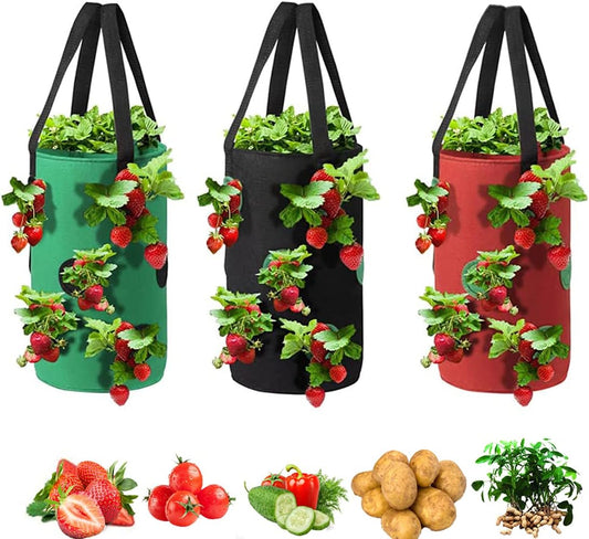 3 Pack Hanging Strawberry Planter Bags with 12 Holes Reusable Felt Grow Bags for Vegetables Herbs Flowers V1258-DP02-BOL-814