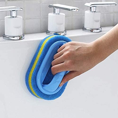 Blue Cleaning Brush with Handle Powerful Scrubber for Tiles Grout Bathroom Ergonomic Grip 14x9x7cm V1258-DP02-BOL-816