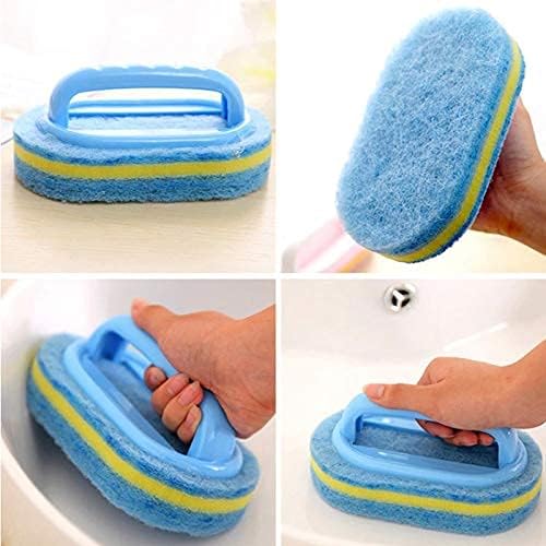 Blue Cleaning Brush with Handle Powerful Scrubber for Tiles Grout Bathroom Ergonomic Grip 14x9x7cm V1258-DP02-BOL-816