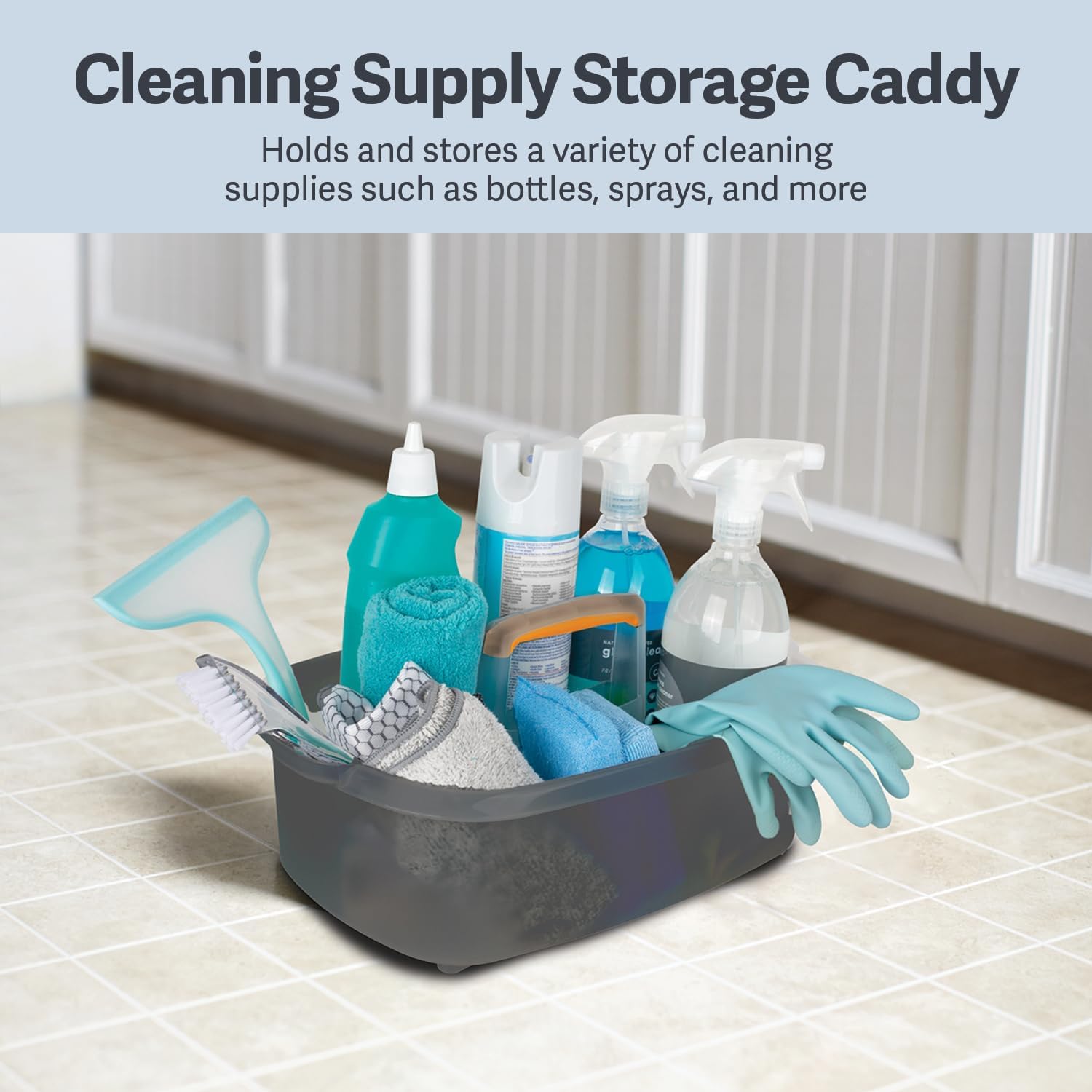 Multi-functional Storage Box with Handle 39x25x19cm Grey - Bathroom Kitchen Office Organiser Basket for V1258-DP02-BOL-817