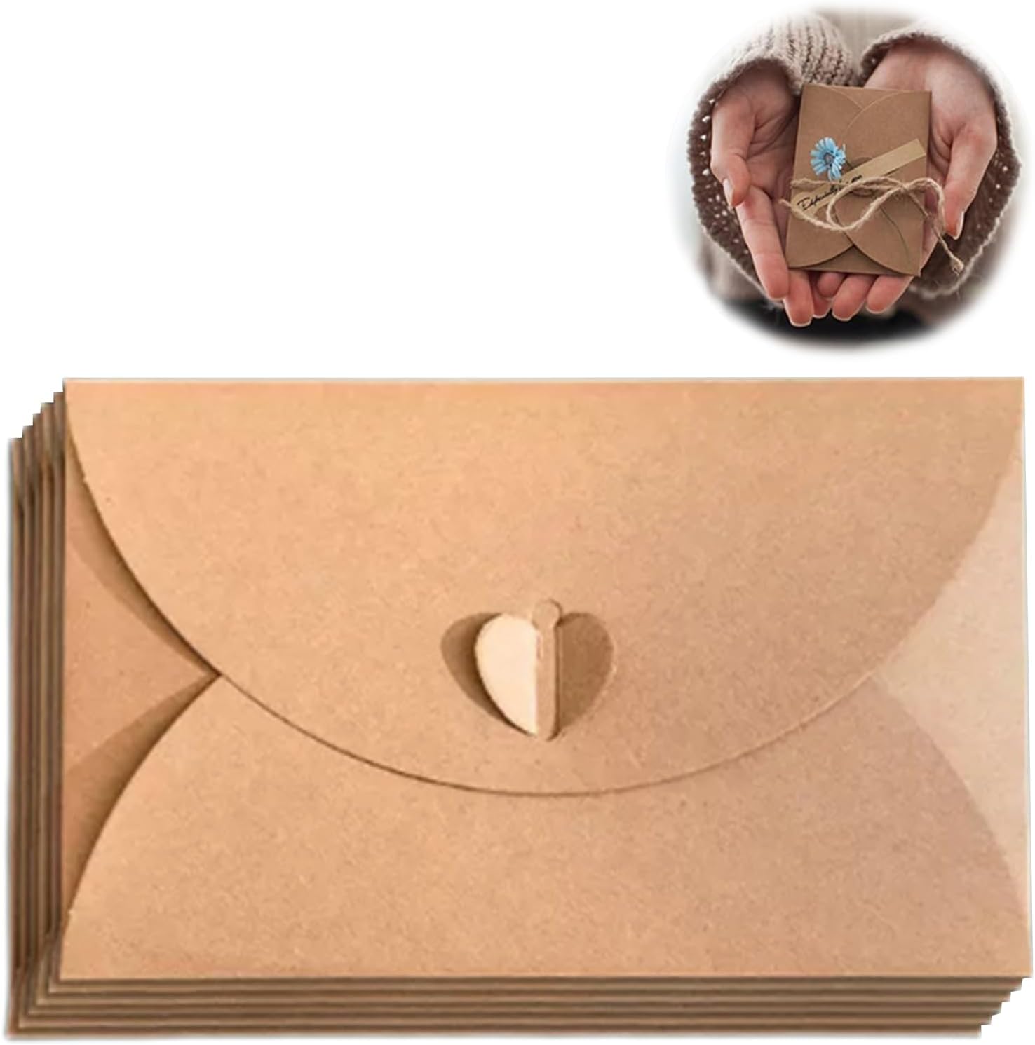 10 Pack Brown Kraft Paper Envelopes with Heart Closure 10.5x7 cm V1258-DP02-BOL-82