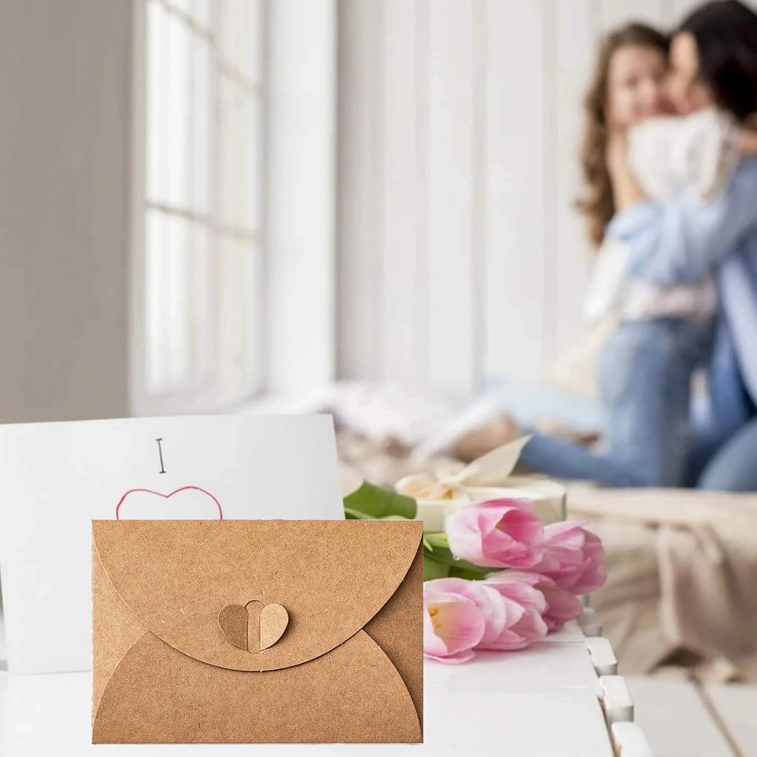 10 Pack Brown Kraft Paper Envelopes with Heart Closure 10.5x7 cm V1258-DP02-BOL-82