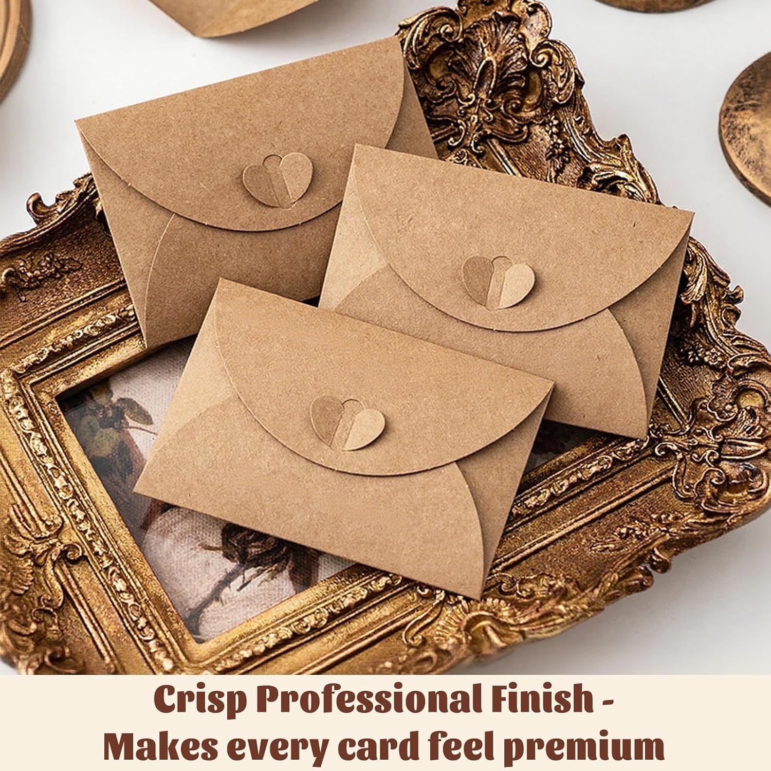 10 Pack Brown Kraft Paper Envelopes with Heart Closure 10.5x7 cm V1258-DP02-BOL-82