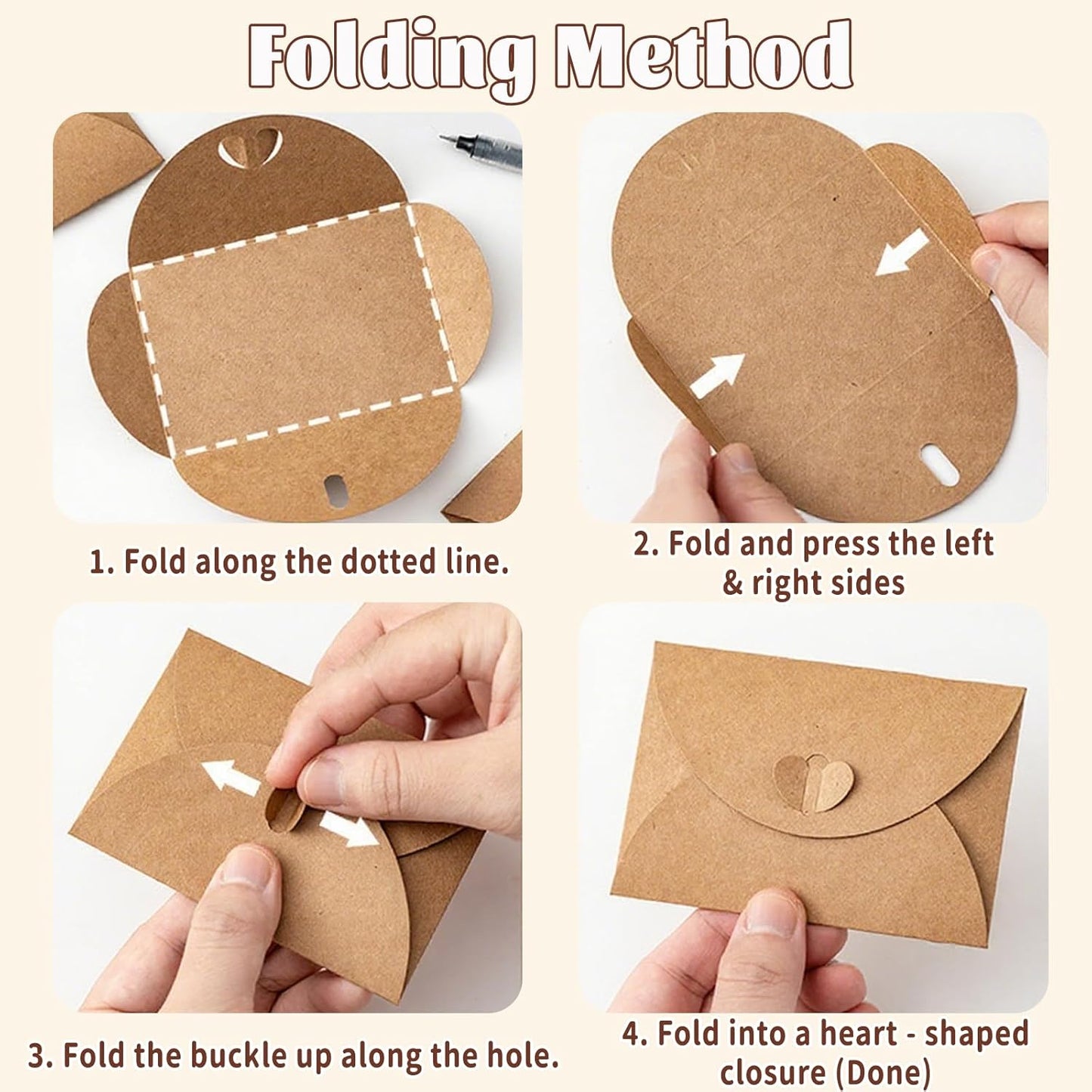 10 Pack Brown Kraft Paper Envelopes with Heart Closure 10.5x7 cm V1258-DP02-BOL-82