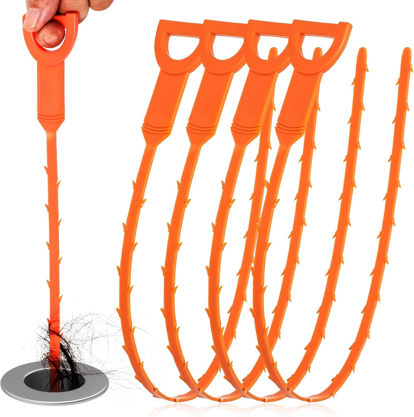 4 Pack Orange Drain Unblocker Flexible Reusable Hooks for Kitchen Bathroom Toilet Sink V1258-DP02-BOL-821