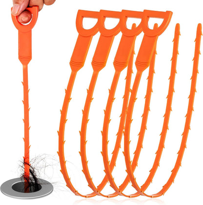 4 Pack Orange Drain Unblocker Flexible Reusable Hooks for Kitchen Bathroom Toilet Sink V1258-DP02-BOL-821
