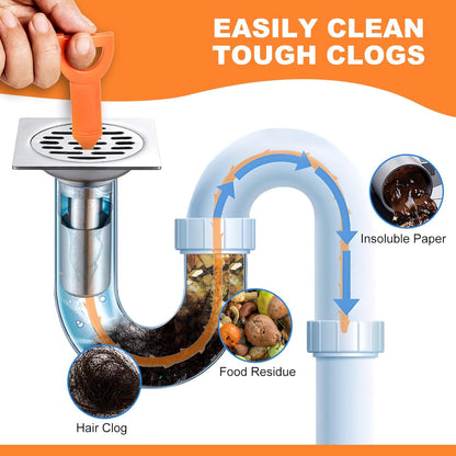 4 Pack Orange Drain Unblocker Flexible Reusable Hooks for Kitchen Bathroom Toilet Sink V1258-DP02-BOL-821