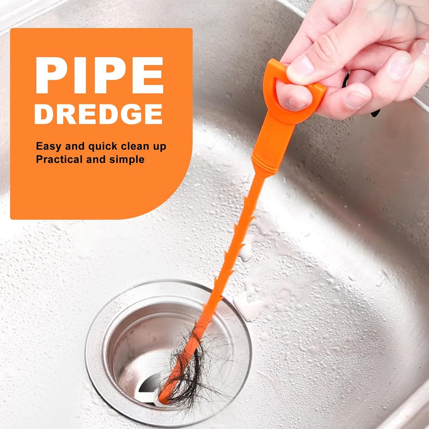 4 Pack Orange Drain Unblocker Flexible Reusable Hooks for Kitchen Bathroom Toilet Sink V1258-DP02-BOL-821