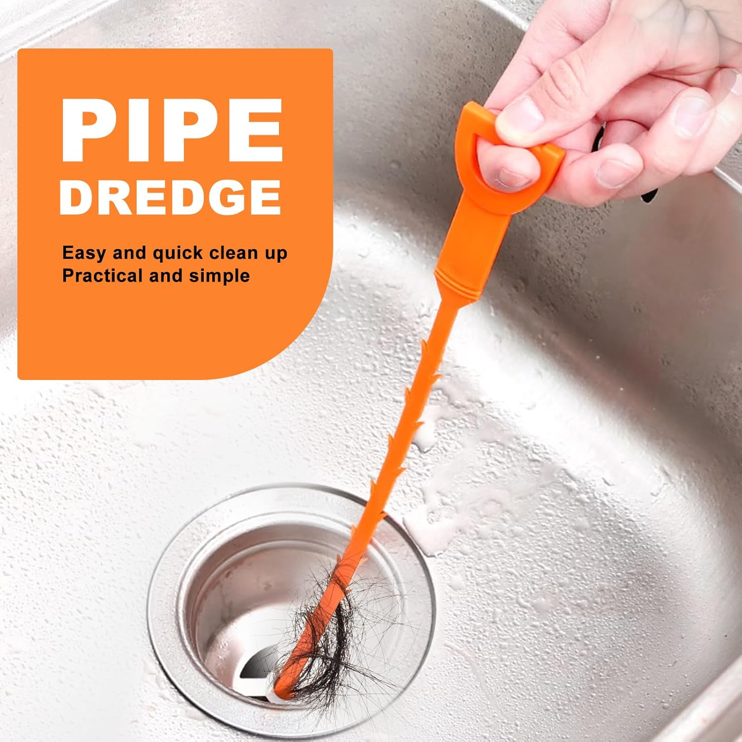 4 Pack Orange Drain Unblocker Flexible Reusable Hooks for Kitchen Bathroom Toilet Sink V1258-DP02-BOL-821