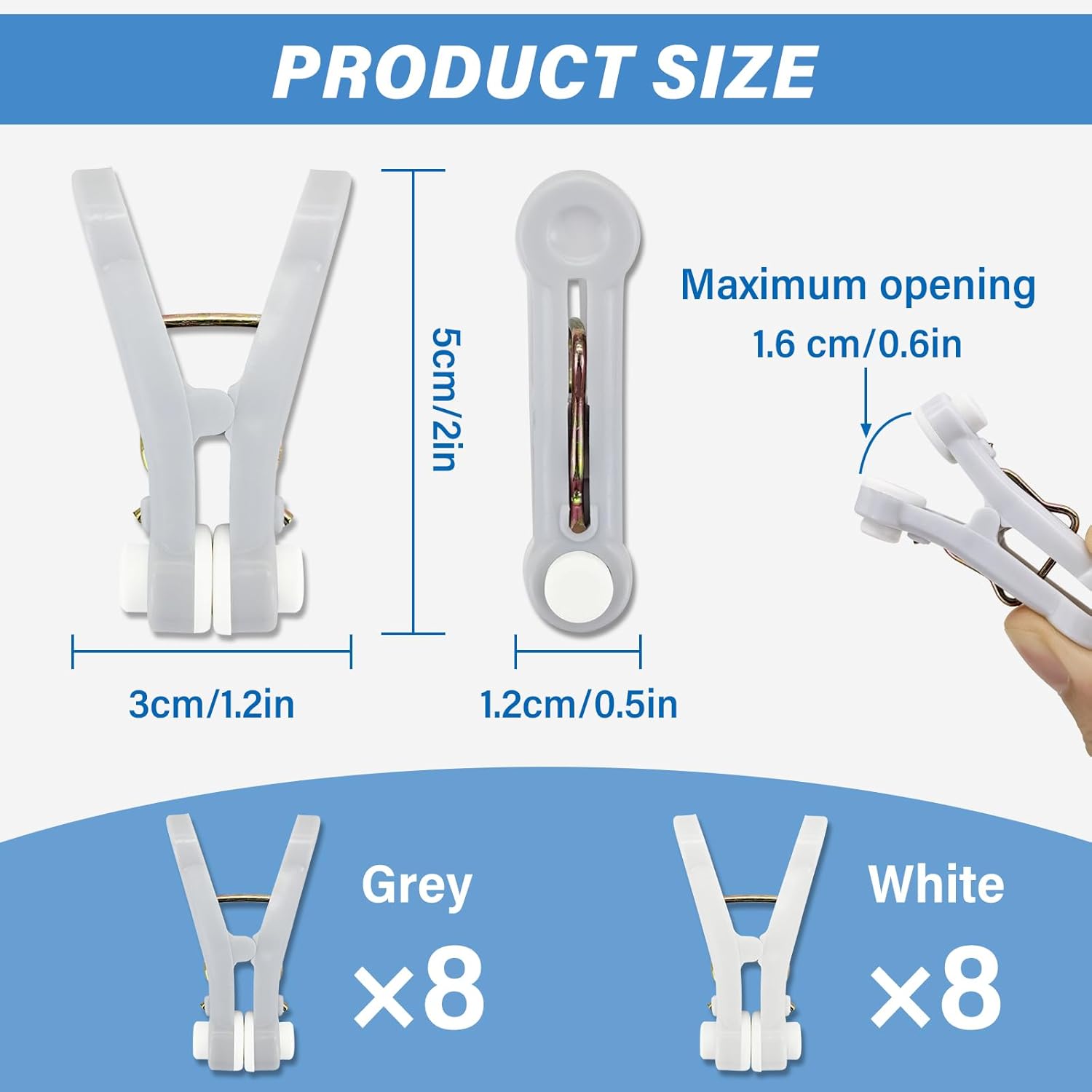 White and Grey Plastic Clothes Pegs - Multi-functional Small Clothespins for Clothing Bedding Socks Towels V1258-DP02-BOL-83