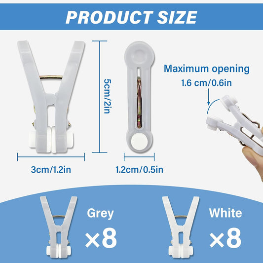 White and Grey Plastic Clothes Pegs - Multi-functional Small Clothespins for Clothing Bedding Socks Towels V1258-DP02-BOL-83