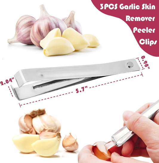 3-Piece Stainless Steel Garlic Peelers - Easy Garlic Skin Removal - Prevents Garlic Odor on Hands V1258-DP02-BOL-87