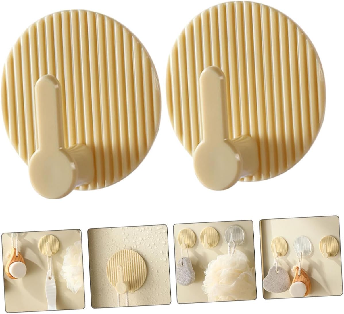 Self-Adhesive Wall Hooks 4 Pack Striped Design Beige for Bathroom Kitchen Bedroom V1258-DP02-BOL-88