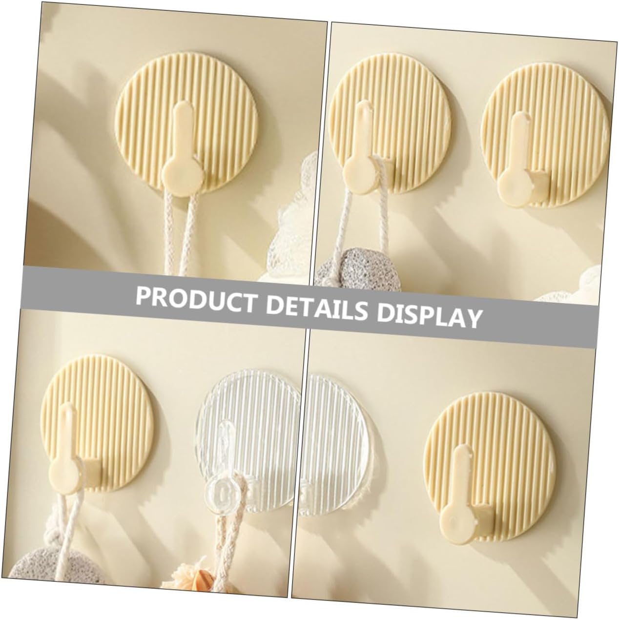 Self-Adhesive Wall Hooks 4 Pack Striped Design Beige for Bathroom Kitchen Bedroom V1258-DP02-BOL-88