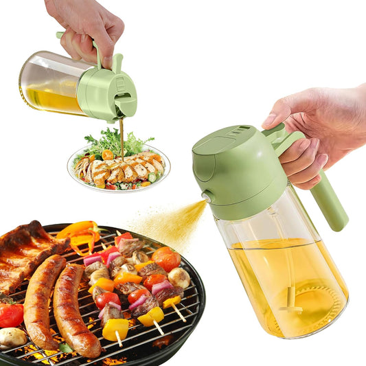 2-in-1 Olive Oil Spray & Pour Bottle 470ml Glass Dispenser for Cooking BBQ Kitchen V1258-DP02-BOL-91