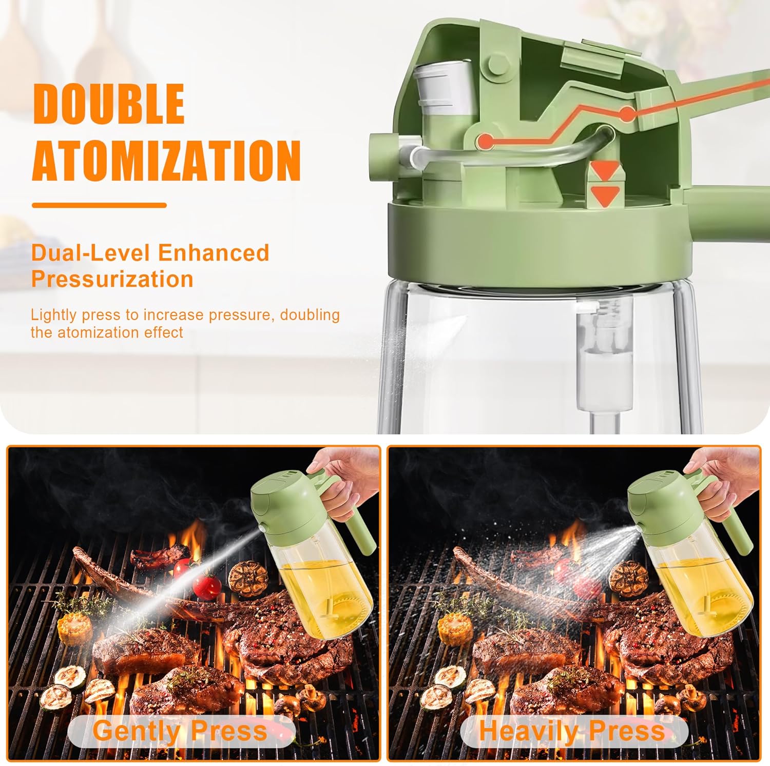 2-in-1 Olive Oil Spray & Pour Bottle 470ml Glass Dispenser for Cooking BBQ Kitchen V1258-DP02-BOL-91