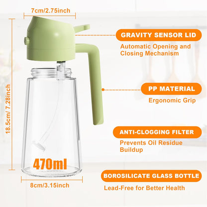 2-in-1 Olive Oil Spray & Pour Bottle 470ml Glass Dispenser for Cooking BBQ Kitchen V1258-DP02-BOL-91