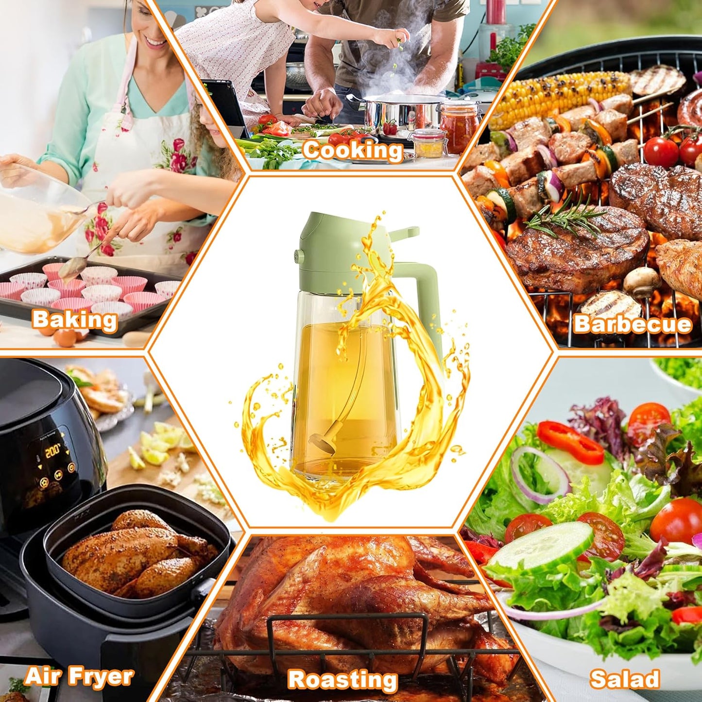 2-in-1 Olive Oil Spray & Pour Bottle 470ml Glass Dispenser for Cooking BBQ Kitchen V1258-DP02-BOL-91