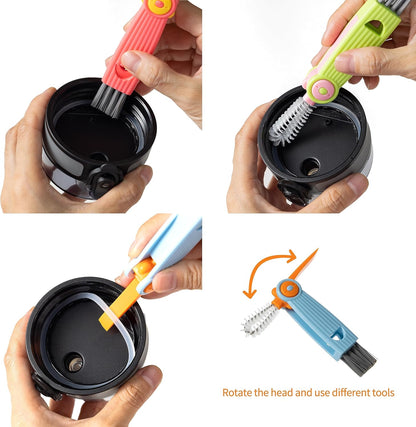 3-in-1 Bottle Cap Cleaning Brush Set with 3 Brush Heads Rotatable Compact Multifunctional V1258-DP02-BOL-94