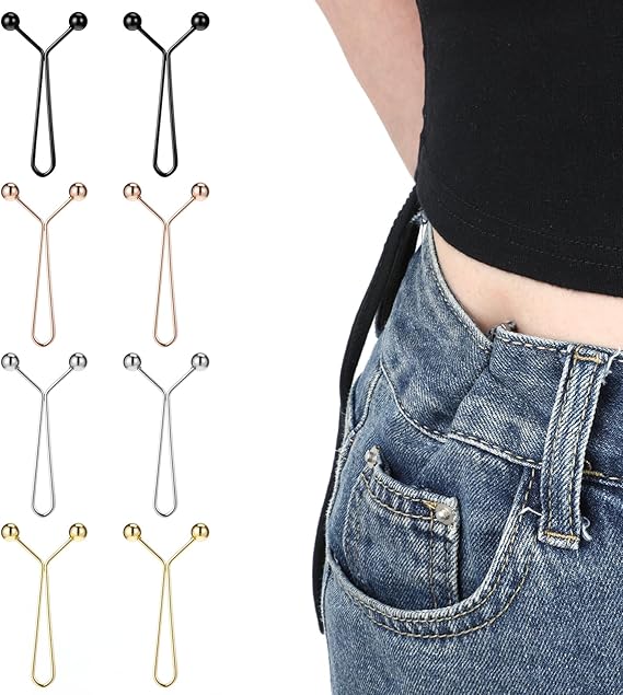 8-Pack Waistband Clips with Hook - Adjustable Waist Tightener for Pants - No Belt Needed V1258-DP02-BOL-95
