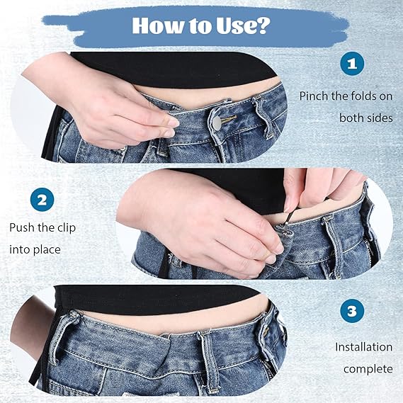 8-Pack Waistband Clips with Hook - Adjustable Waist Tightener for Pants - No Belt Needed V1258-DP02-BOL-95