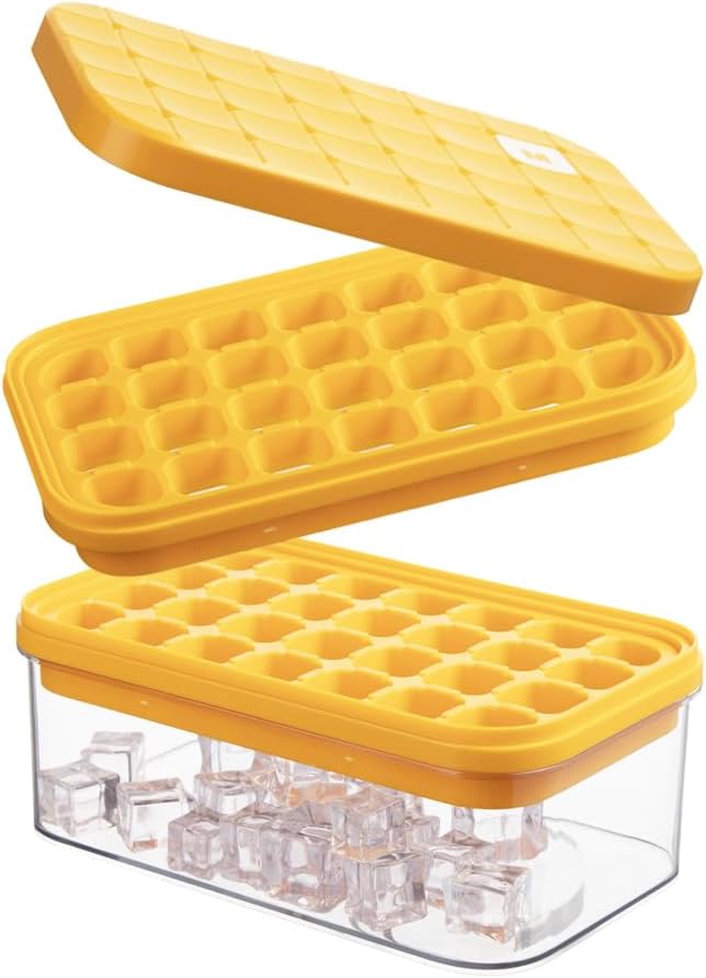 Ice Cube Tray with Lid&Bin, Ice Cube Mold with 56 Cubes, Stackable Ice Trays for Freezer with Easy-Release V1258-DP02-C-1