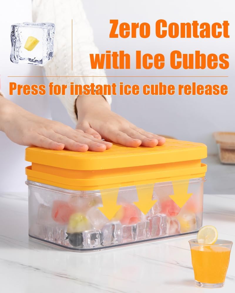 Ice Cube Tray with Lid&Bin, Ice Cube Mold with 56 Cubes, Stackable Ice Trays for Freezer with Easy-Release V1258-DP02-C-1