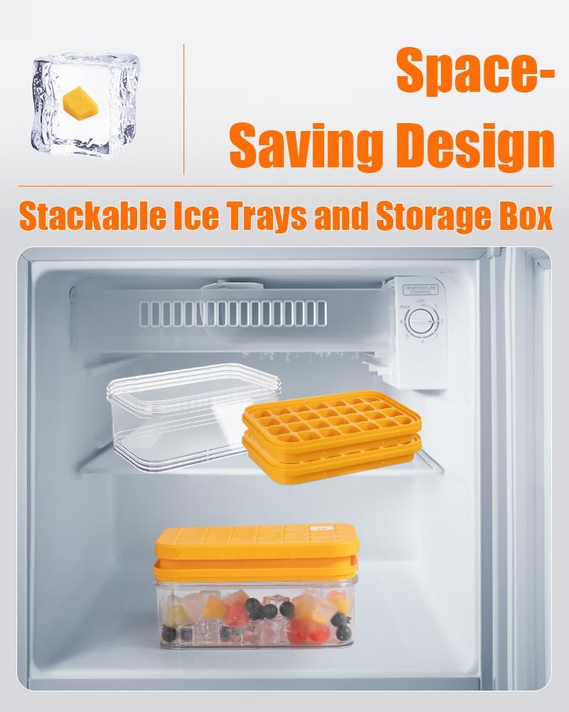 Ice Cube Tray with Lid&Bin, Ice Cube Mold with 56 Cubes, Stackable Ice Trays for Freezer with Easy-Release V1258-DP02-C-1