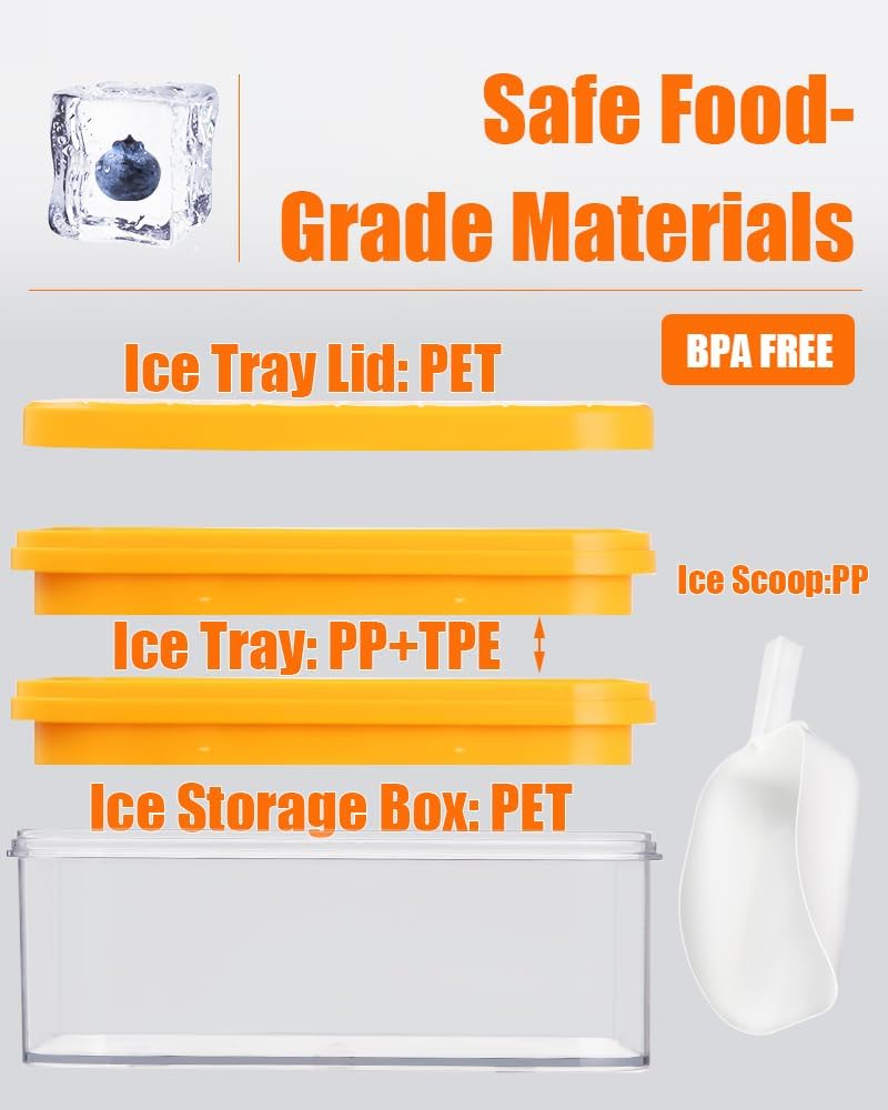 Ice Cube Tray with Lid&Bin, Ice Cube Mold with 56 Cubes, Stackable Ice Trays for Freezer with Easy-Release V1258-DP02-C-1