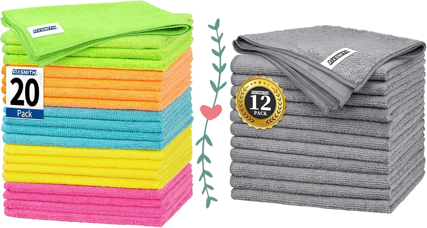 Microfiber Cleaning Cloth, 20 Pack Cleaning Rags& Grey Microfiber Cleaning Cloth -Pack of 12 V1258-DP02-C-1000