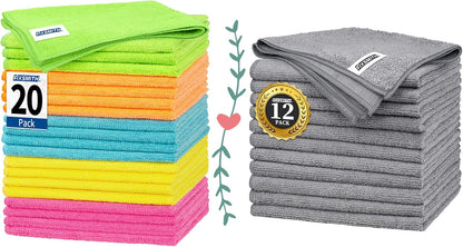 Microfiber Cleaning Cloth, 20 Pack Cleaning Rags& Grey Microfiber Cleaning Cloth -Pack of 12 V1258-DP02-C-1000