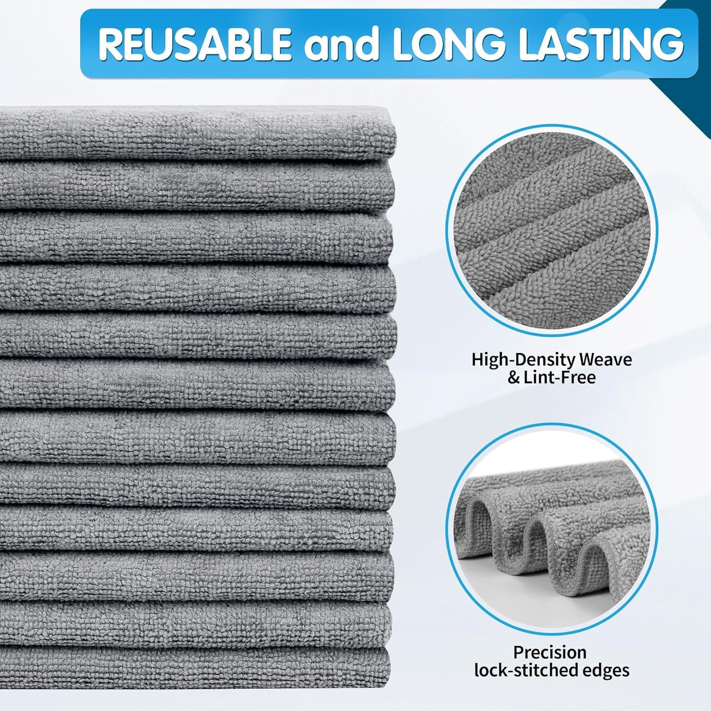 Microfiber Cleaning Cloth, 20 Pack Cleaning Rags& Grey Microfiber Cleaning Cloth -Pack of 12 V1258-DP02-C-1000