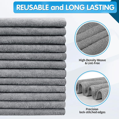 Microfiber Cleaning Cloth, 20 Pack Cleaning Rags& Grey Microfiber Cleaning Cloth -Pack of 12 V1258-DP02-C-1000