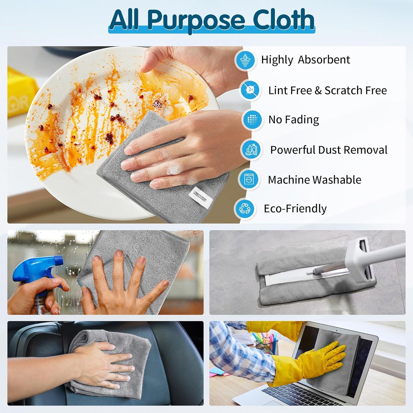 Microfiber Cleaning Cloth, 20 Pack Cleaning Rags& Grey Microfiber Cleaning Cloth -Pack of 12 V1258-DP02-C-1000