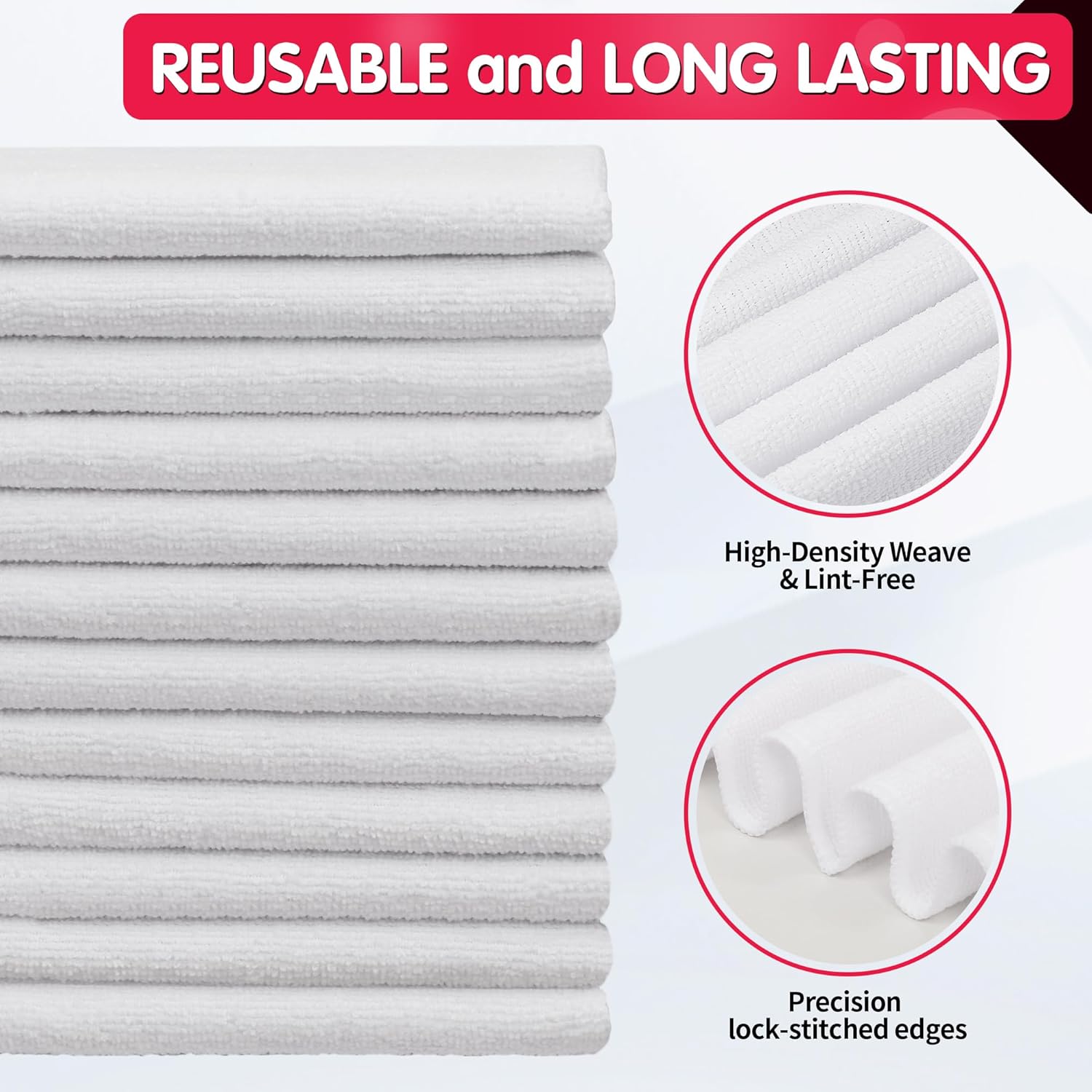 Microfiber Cleaning Cloth, 20 Pack Cleaning Rags& White Microfiber Cleaning Cloth -Pack of 12 V1258-DP02-C-1001
