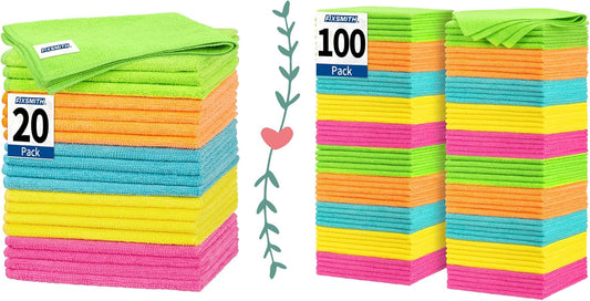 Microfiber Cleaning Cloth, 20 Pack Cleaning Rags& Microfiber Cleaning Cloth Bulk, 100 Pack Shop Towels, V1258-DP02-C-1002