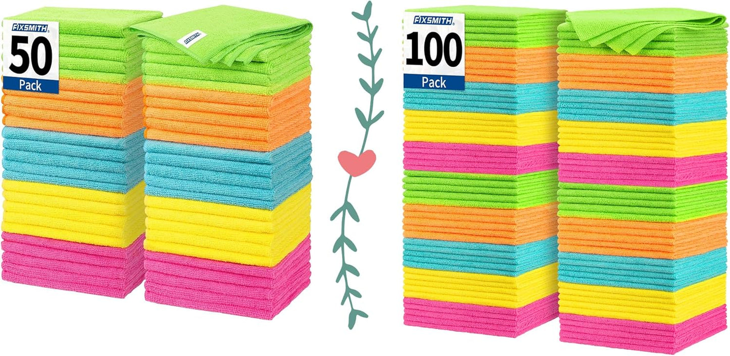 Microfiber Cleaning Cloth, 50 Pack Cleaning Rags& Microfiber Cleaning Cloth Bulk, 100 Pack Shop Towels V1258-DP02-C-1003