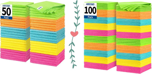 Microfiber Cleaning Cloth, 50 Pack Cleaning Rags& Microfiber Cleaning Cloth Bulk, 100 Pack Shop Towels V1258-DP02-C-1003