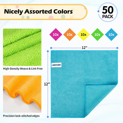 Microfiber Cleaning Cloth, 50 Pack Cleaning Rags& Microfiber Cleaning Cloth Bulk, 100 Pack Shop Towels V1258-DP02-C-1003