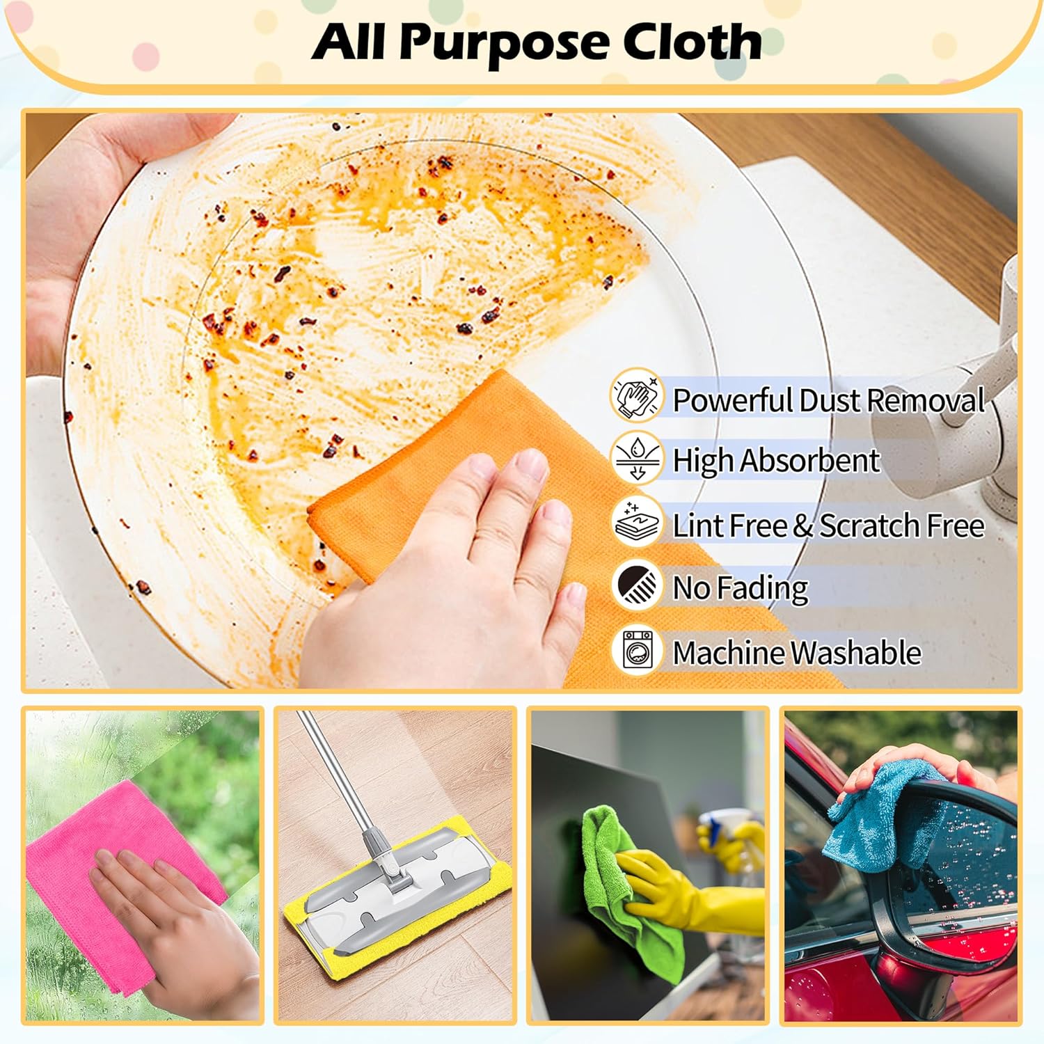 Microfiber Cleaning Cloth, 50 Pack Cleaning Rags& Microfiber Cleaning Cloth Bulk, 100 Pack Shop Towels V1258-DP02-C-1003