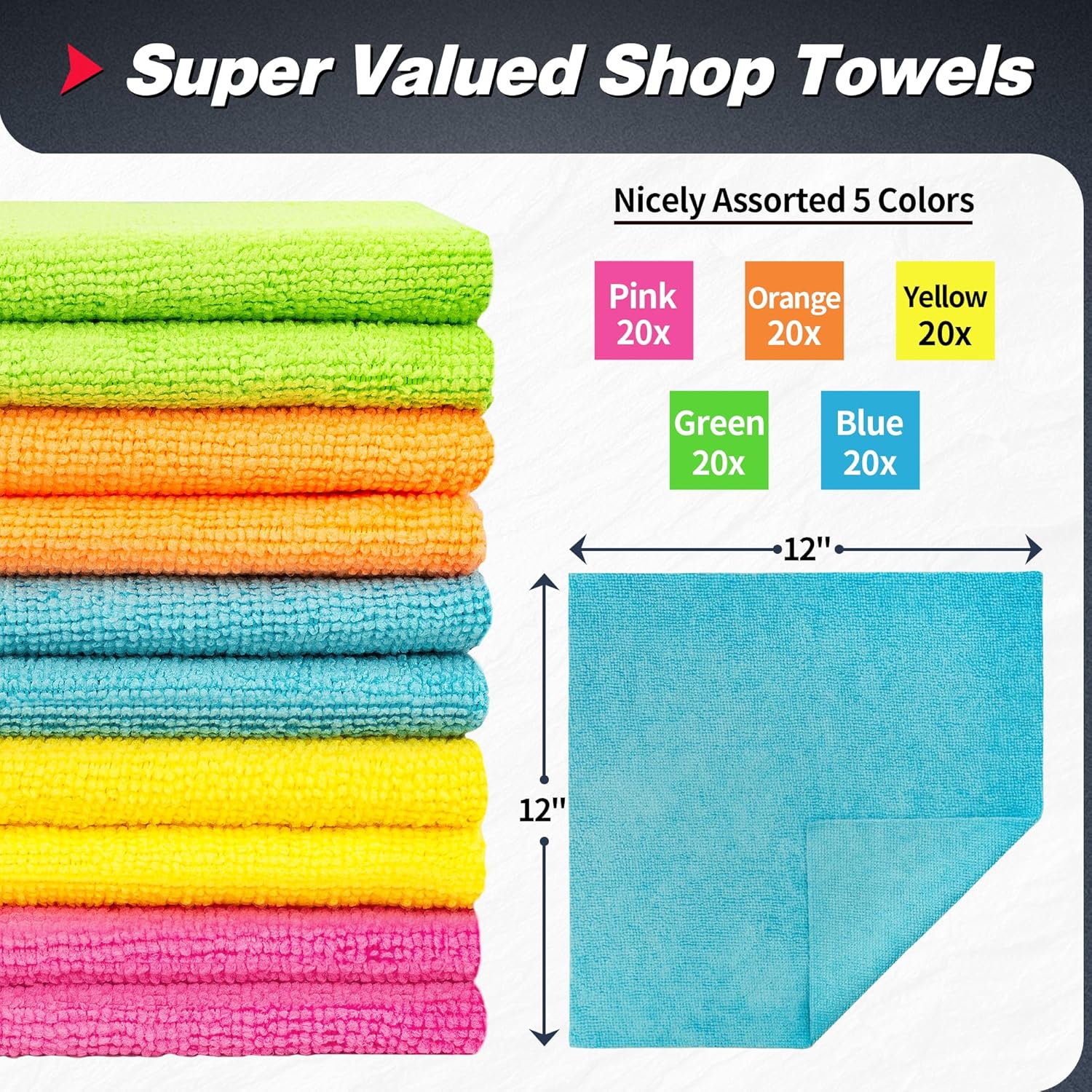 Microfiber Cleaning Cloth - Pack of 50, Multi-Functional Towels, Size: 12 x 16 in& Microfiber Cleaning Cloth V1258-DP02-C-1008