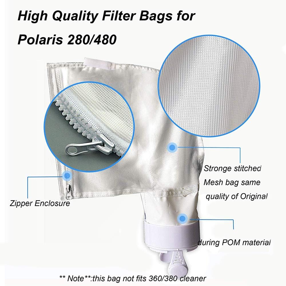 Pool Spa Part Zippered Bag Replacement for Polaris 280, 480 Pool Cleaner All Purpose Filter Bag K13 Pack of 3 V1258-DP02-C-1019