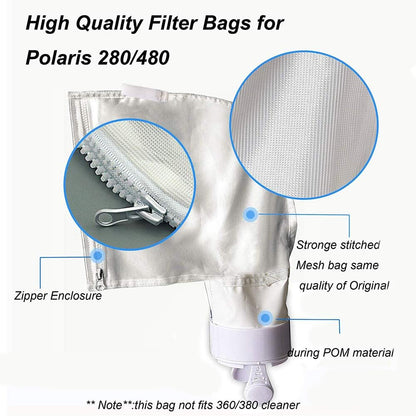 Pool Spa Part Zippered Bag Replacement for Polaris 280, 480 Pool Cleaner All Purpose Filter Bag K13 Pack of 3 V1258-DP02-C-1019