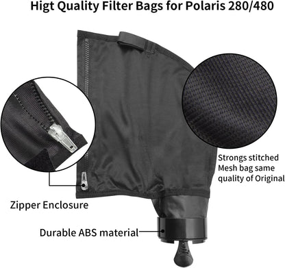 Black Nylon Mesh Pool Cleaner Bags,All Purpose Filter Bag K13 K16 with Zipper Replacement for Polaris 280 and V1258-DP02-C-1020