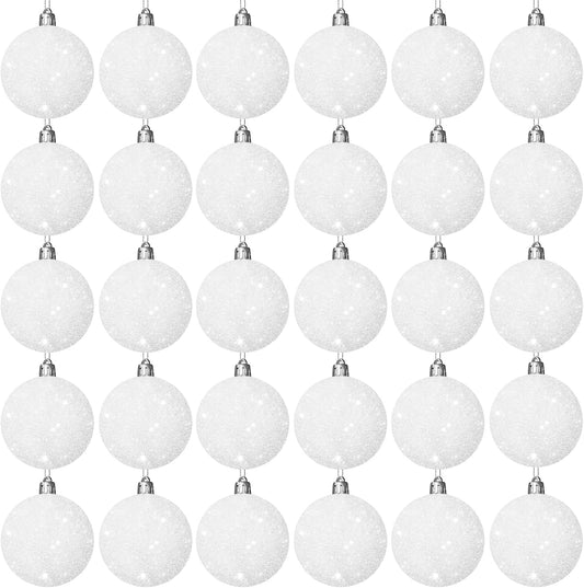 30 Pcs 2.36 Inch White Snowball Ornament,Christmas White Sparkly Ball Ornament,Christmas Tree Ball V1258-DP02-C-1029