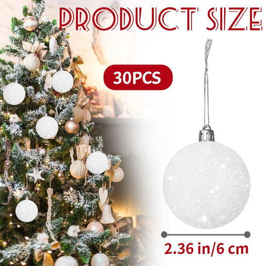 30 Pcs 2.36 Inch White Snowball Ornament,Christmas White Sparkly Ball Ornament,Christmas Tree Ball V1258-DP02-C-1029