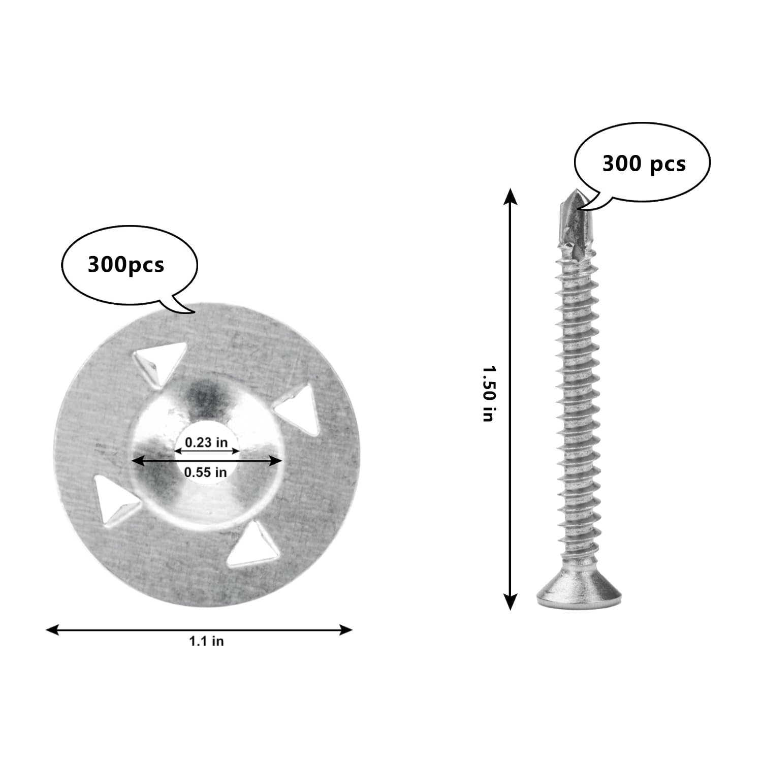 600Pcs Foam Board Fasteners - 1-1/8 Inch Metal Washers for Fixing Installation V1258-DP02-C-1031