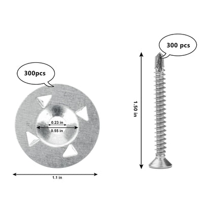 600Pcs Foam Board Fasteners - 1-1/8 Inch Metal Washers for Fixing Installation V1258-DP02-C-1031