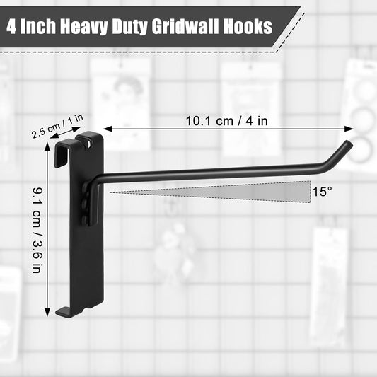 Gridwall Hooks - 4 Inch Heavy Duty Black Display Hooks for Grid Wall Panel Hanging (12Pcs) V1258-DP02-C-1032